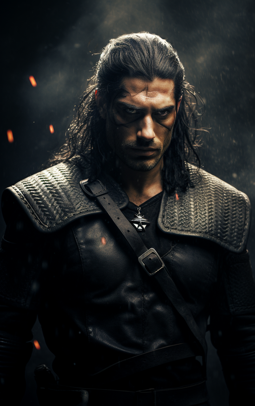 Geralt of Rivia with black hair and black armor