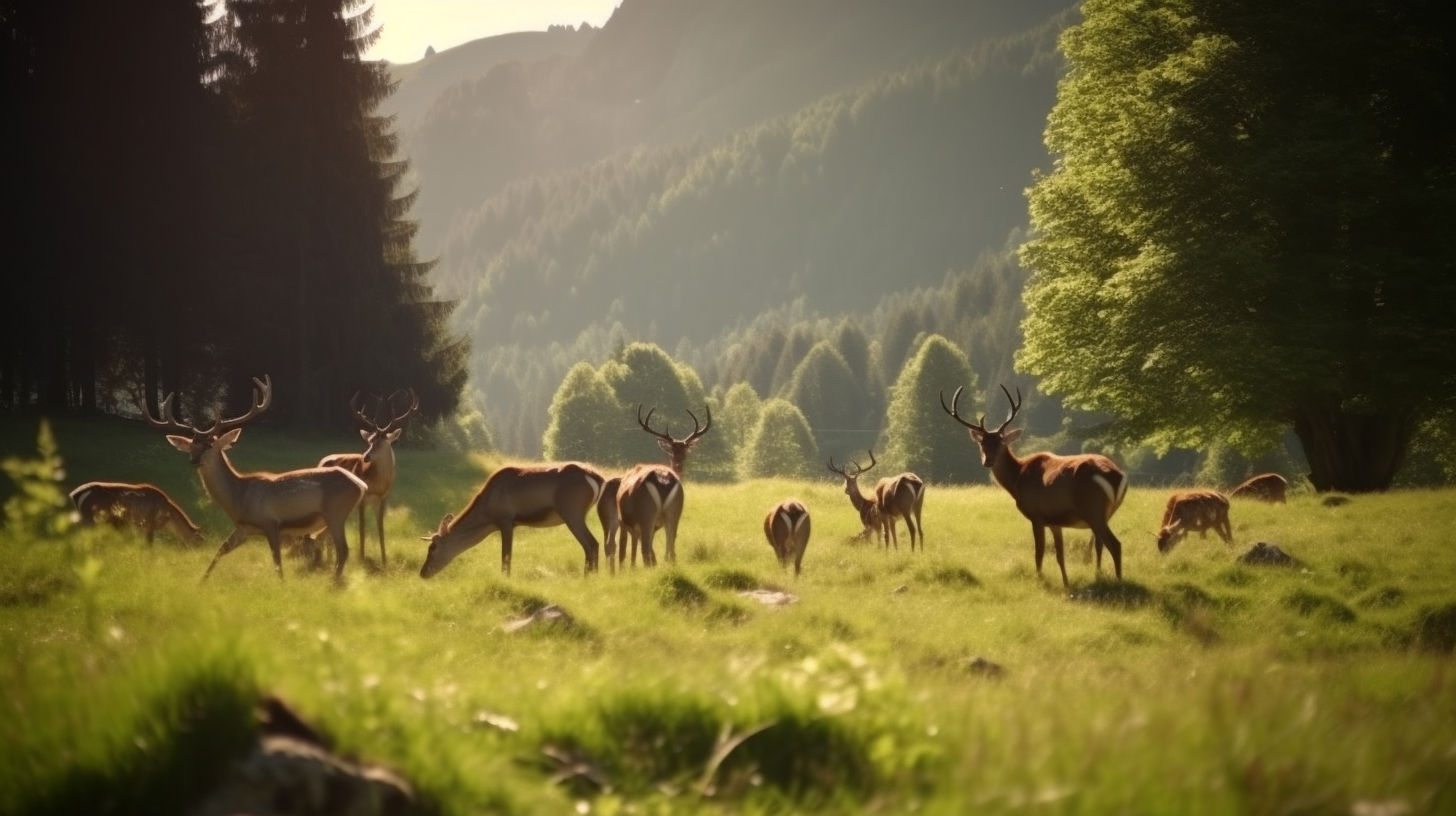 Group of deers standing and eating