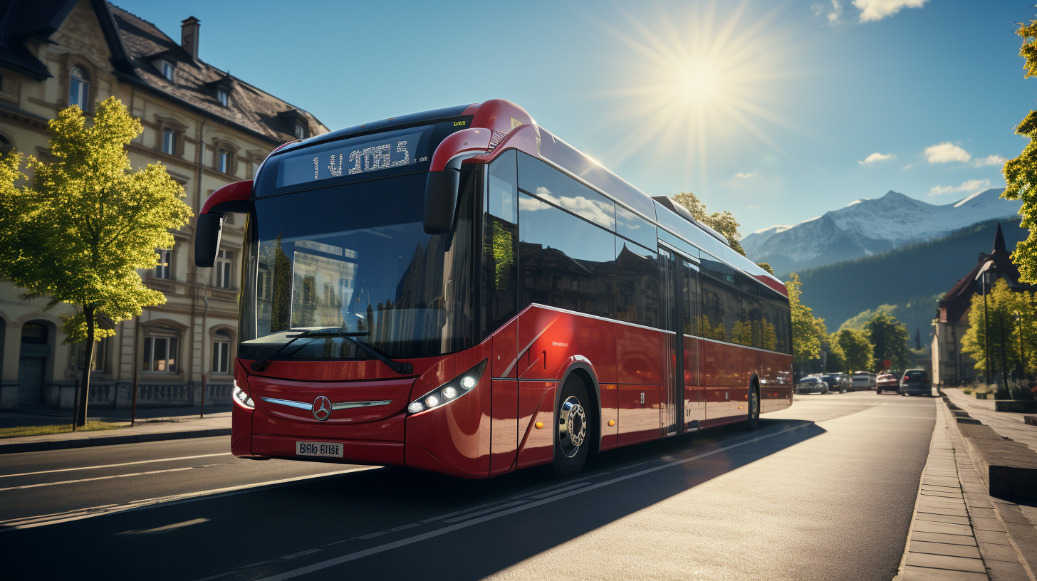 Photo-realistic white and red travel bus