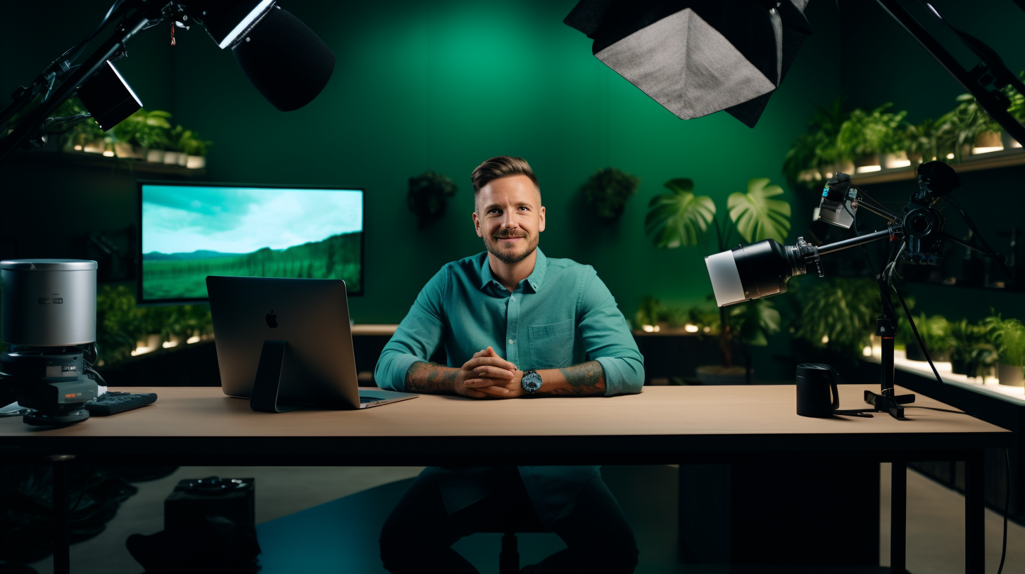 German woman giving interview at desk