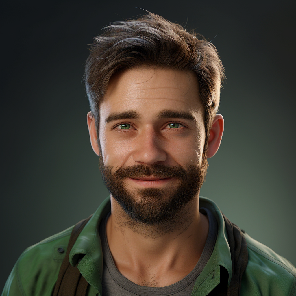 Smiling German Male with Olive Shirt and Beard