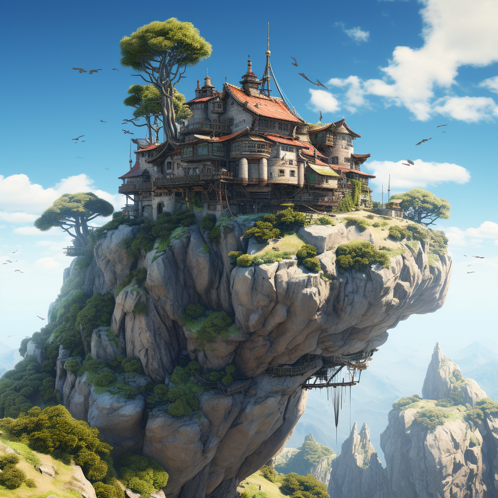 Ghibli Flying House on Rock