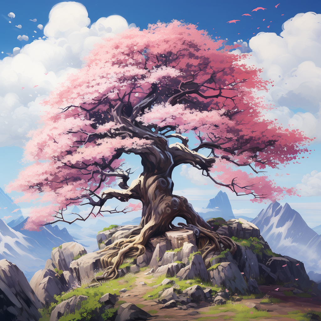 Ghibli style sakura tree painting