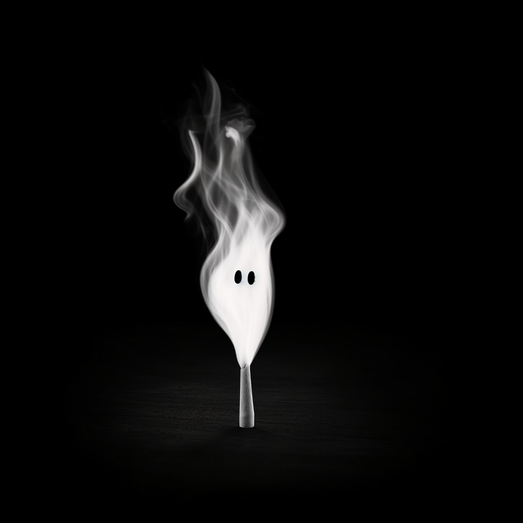 Ghost match in minimalist black and white cartoonish style