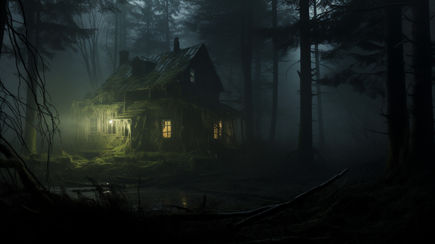 Ghostly cottage nestled in enchanting forest