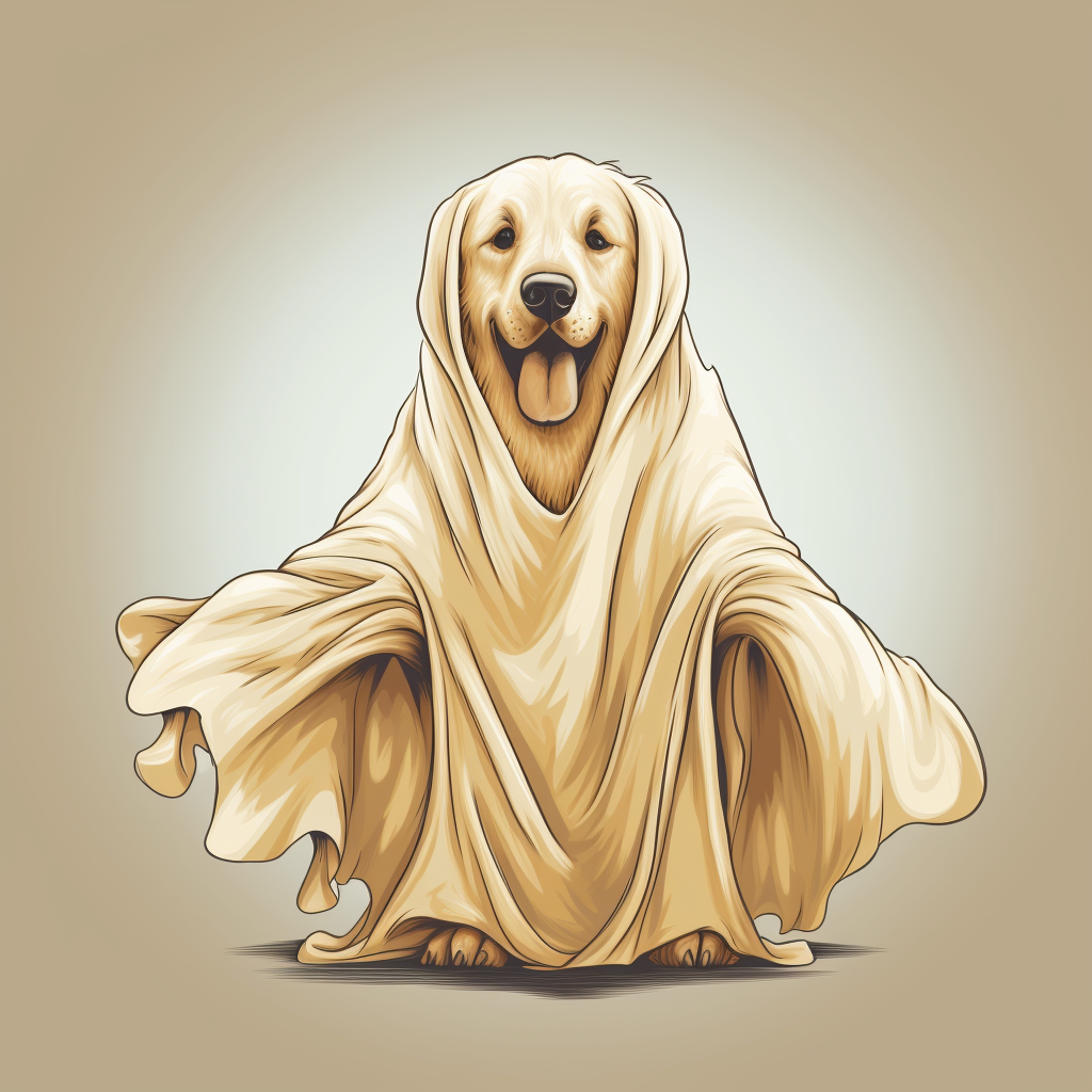 Cute golden retriever in ghost costume