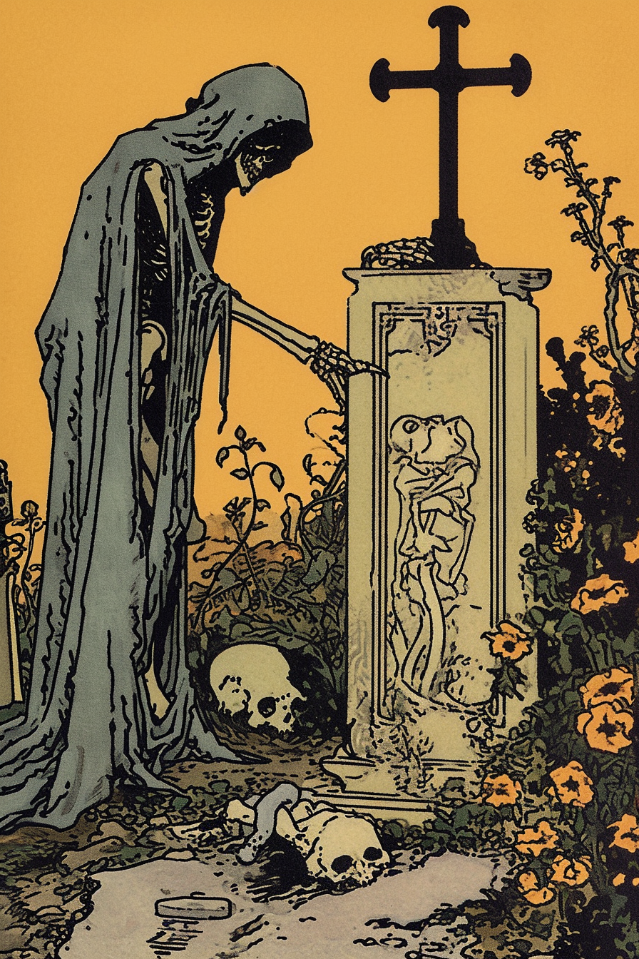 Ghoul near gravestone tarot card