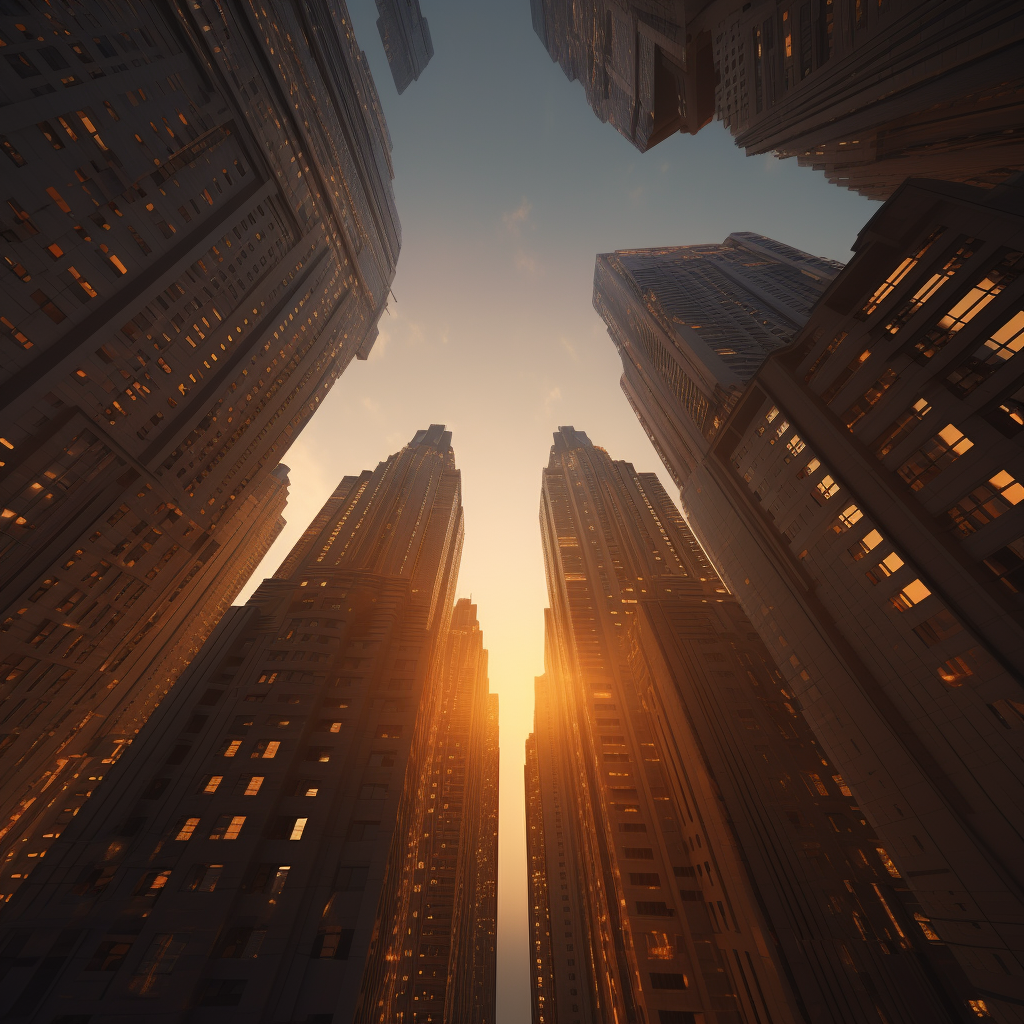 A breathtaking panoramic view of giant city skyscrapers