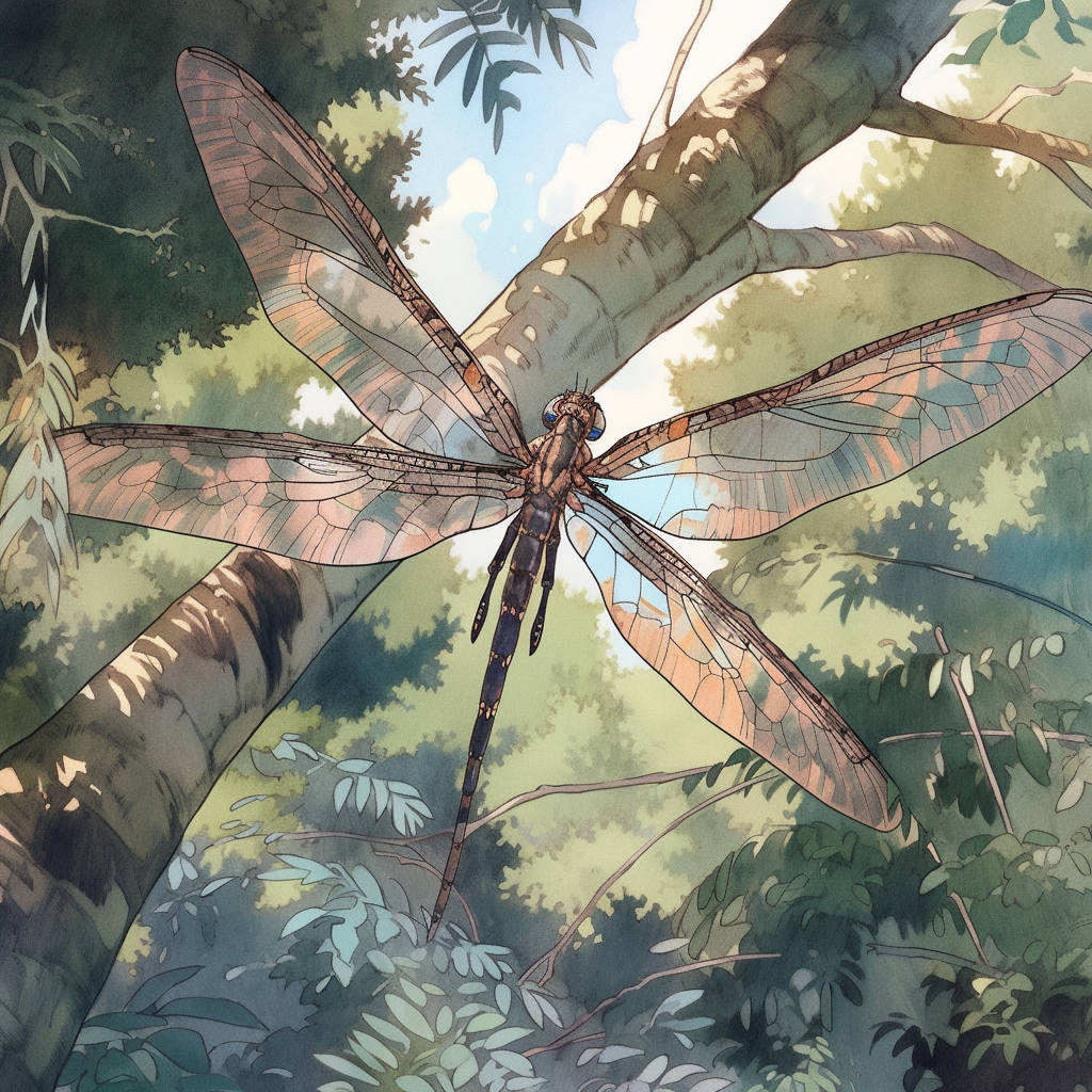 Beautiful Giant Dragonfly in Ghibli-style Watercolour