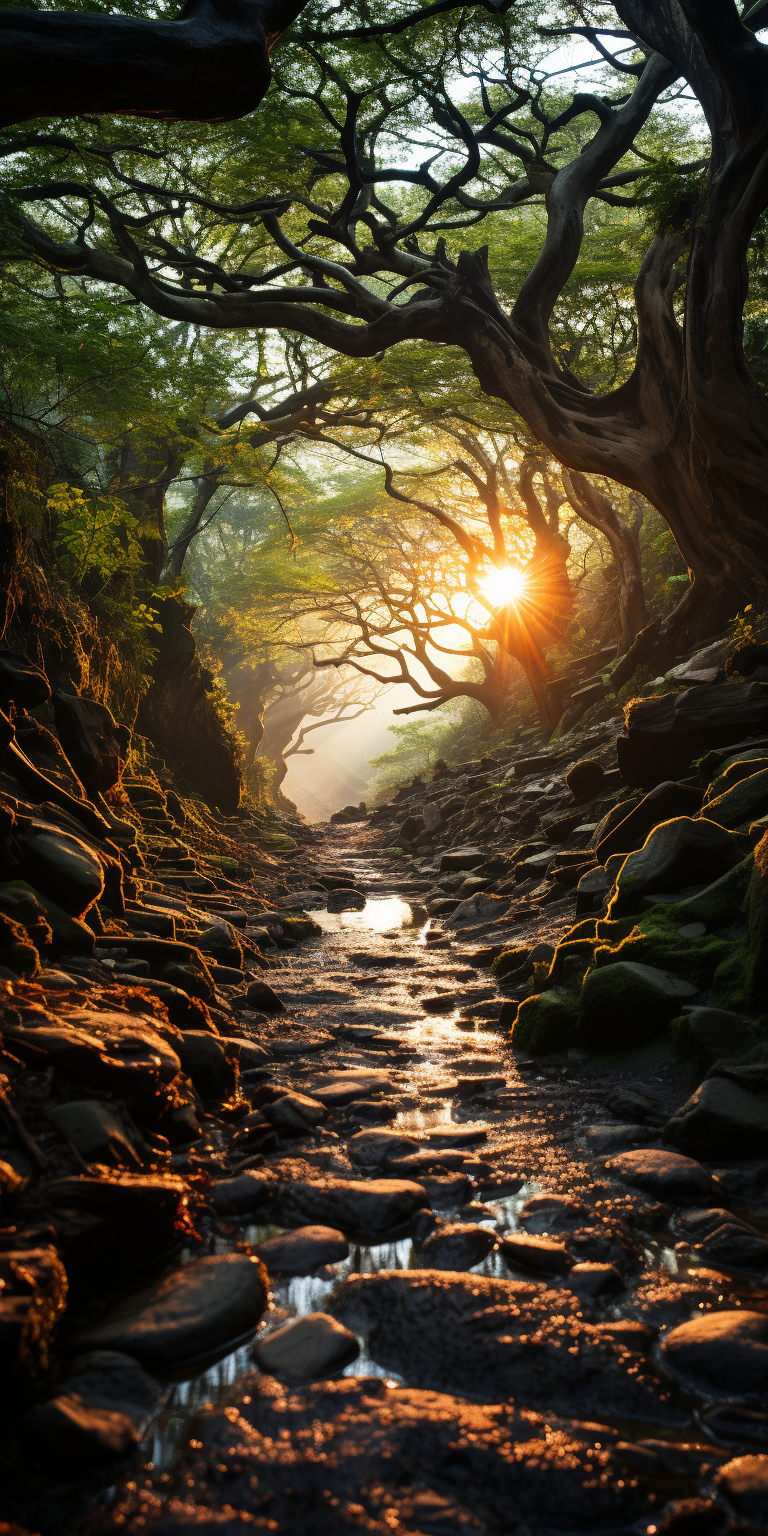 Majestic view of old trees and road