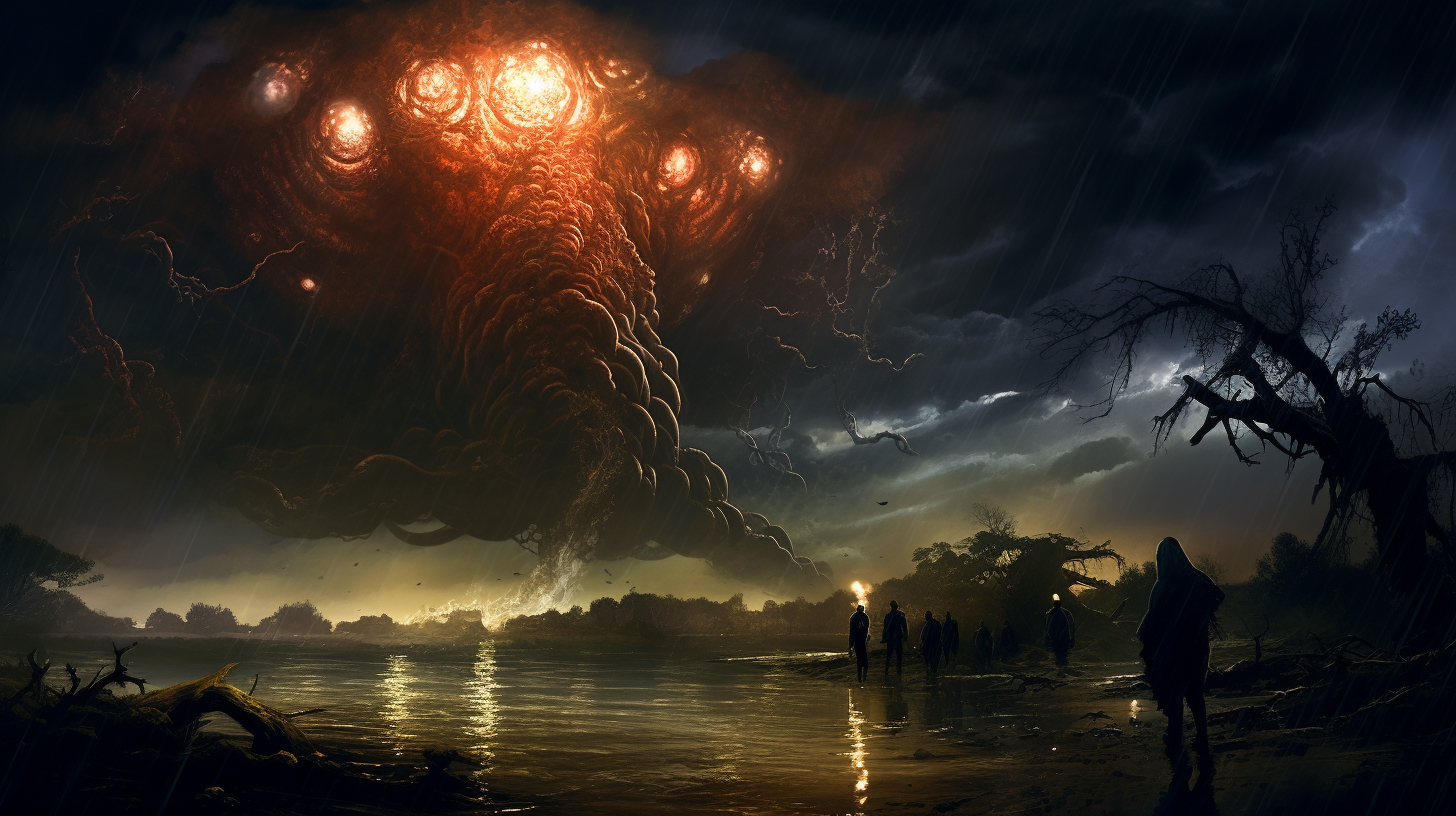 Terrifying giant tentacles above swamp