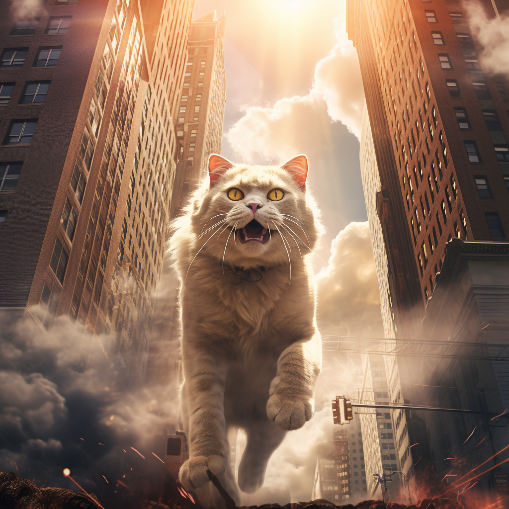 Giant Walking Cat Attacked by Ghostbusters