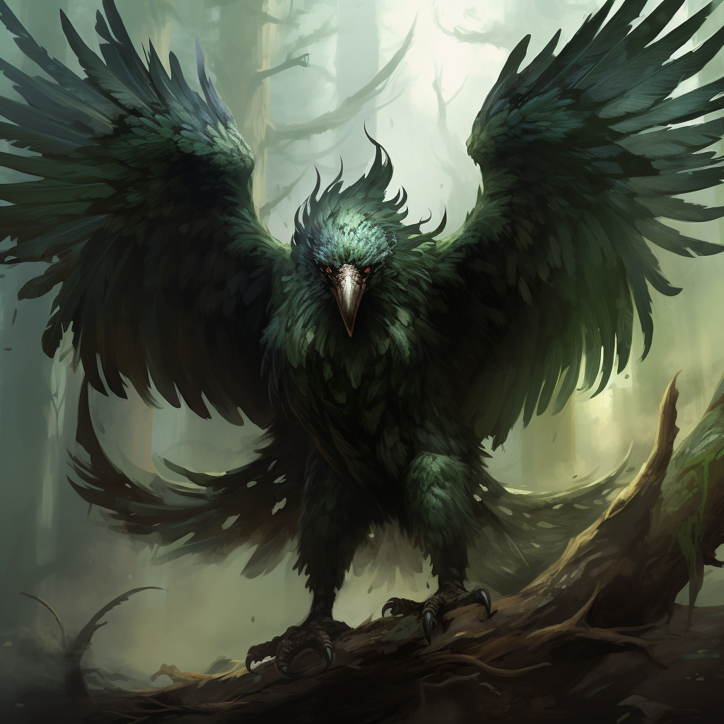 Hostile giant eagle with green seaweed wings