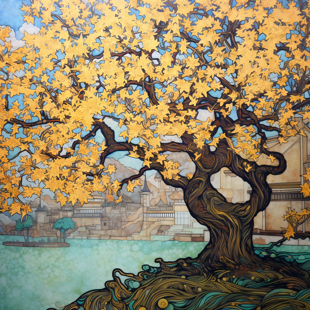 Ginko tree in Alphonso Mucha style