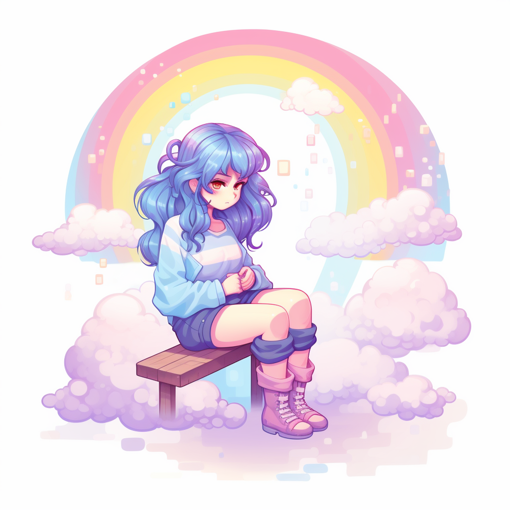 Girl on Rainy Storm Cloud in Sky