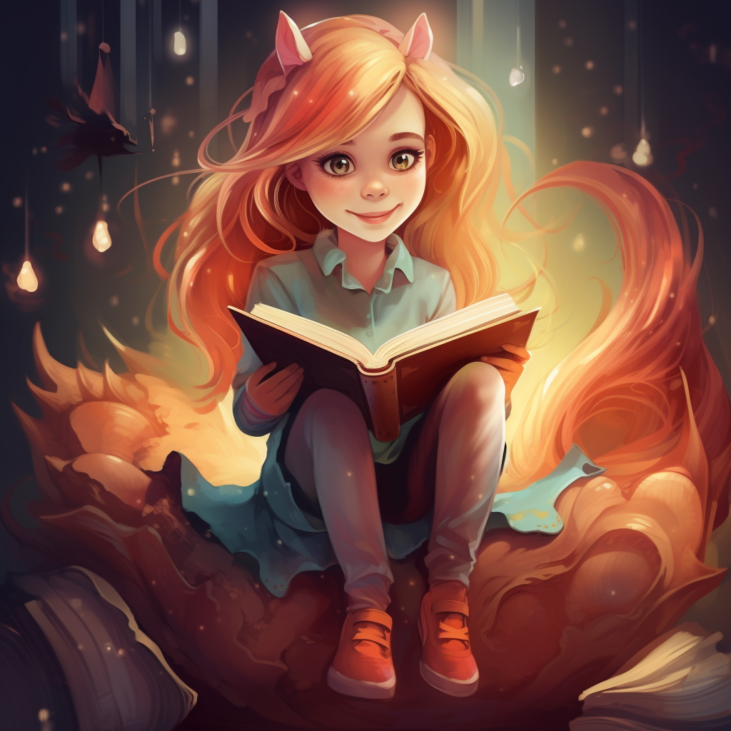 Cartoon girl on magic book with horse legs