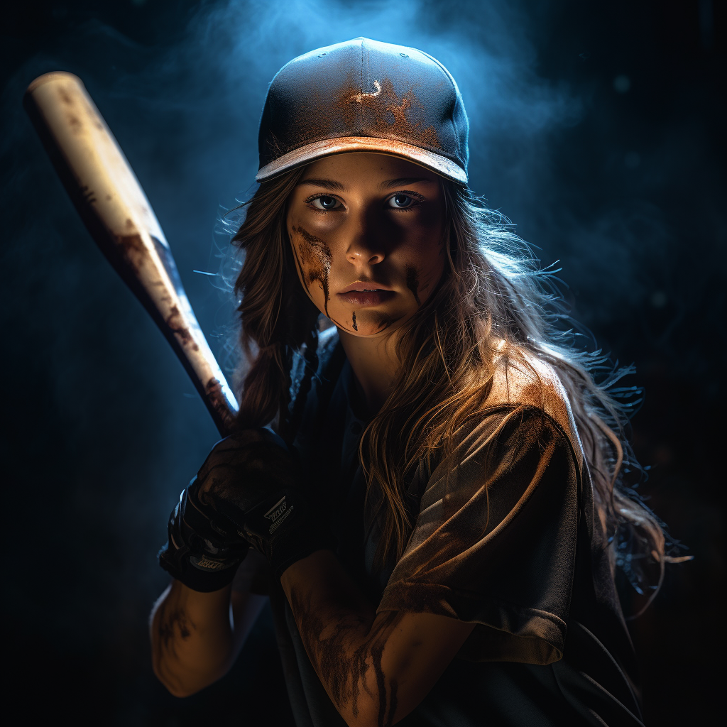 Young softball player swinging bat