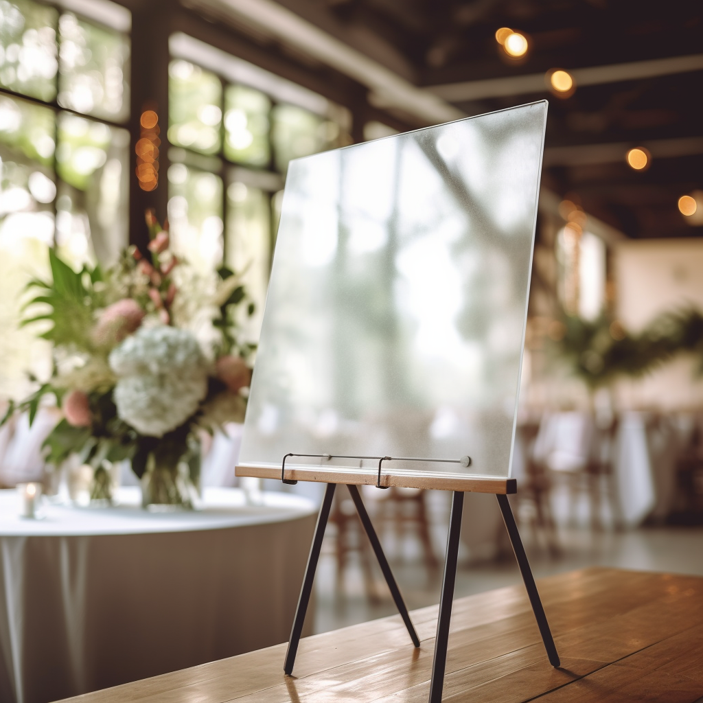 Glass blank wedding sign on stand