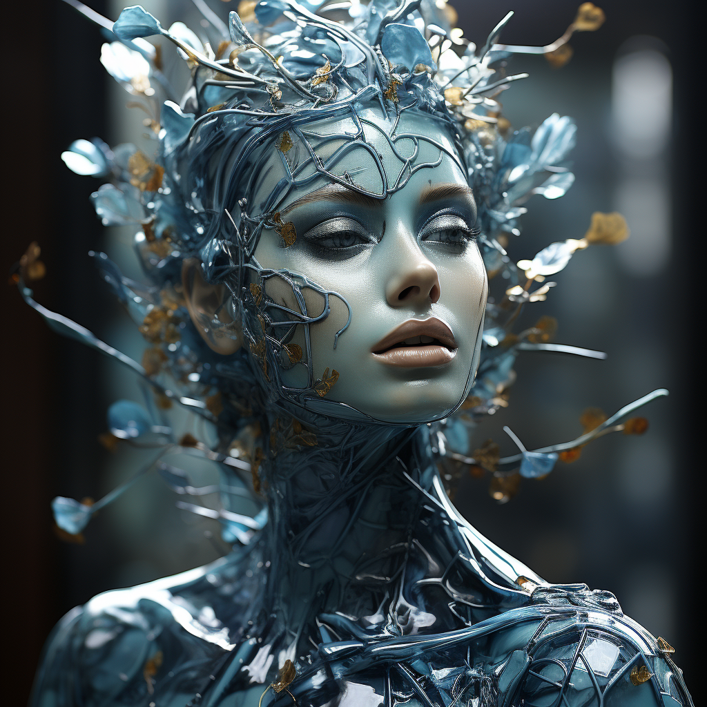 Elegant glass woman sculpture in natural surroundings