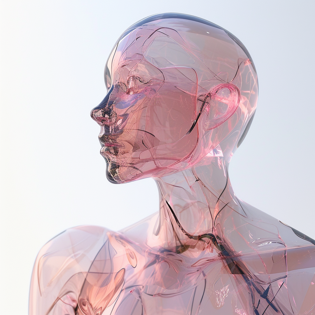 Transparent glass manikin on white background