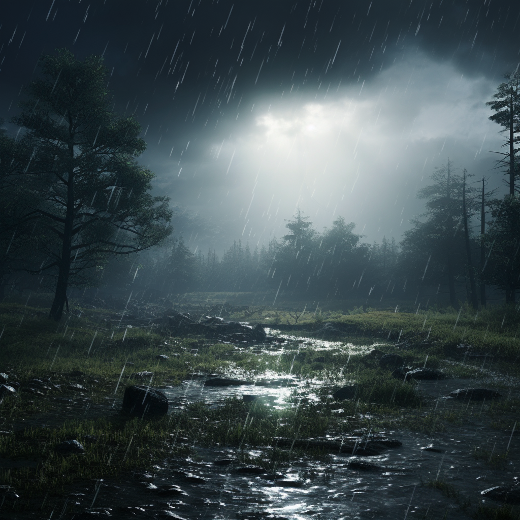 Stunning cinematic fantasy landscape in glistening rain