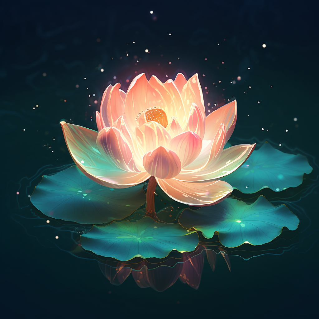 Beautiful glowing lotus on teal background