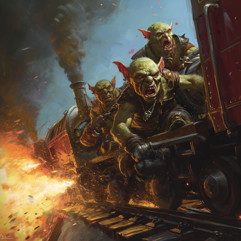 Goblins riding exploding train