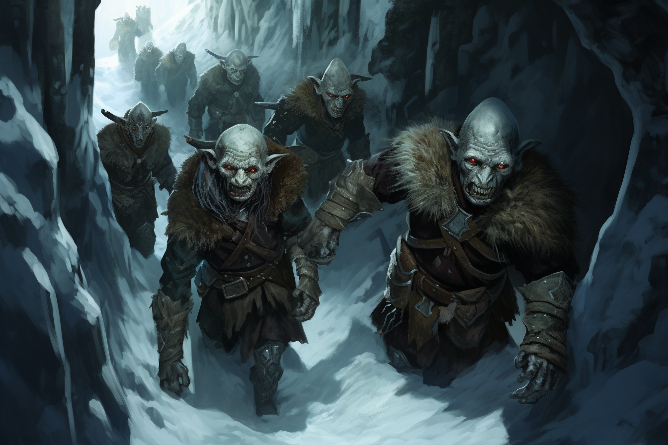 Detailed Fantasy Art of Goblins in Snow Path