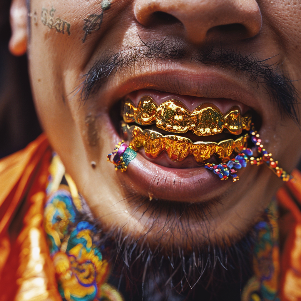 Fashionable man with gold grillz