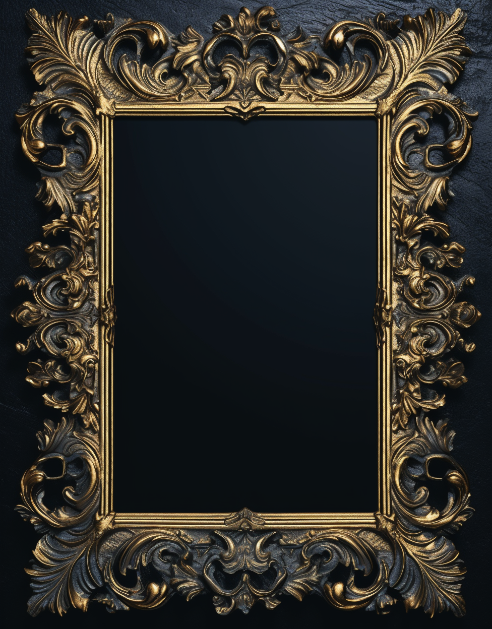 Gold Ornate Frame Black Grunge Background