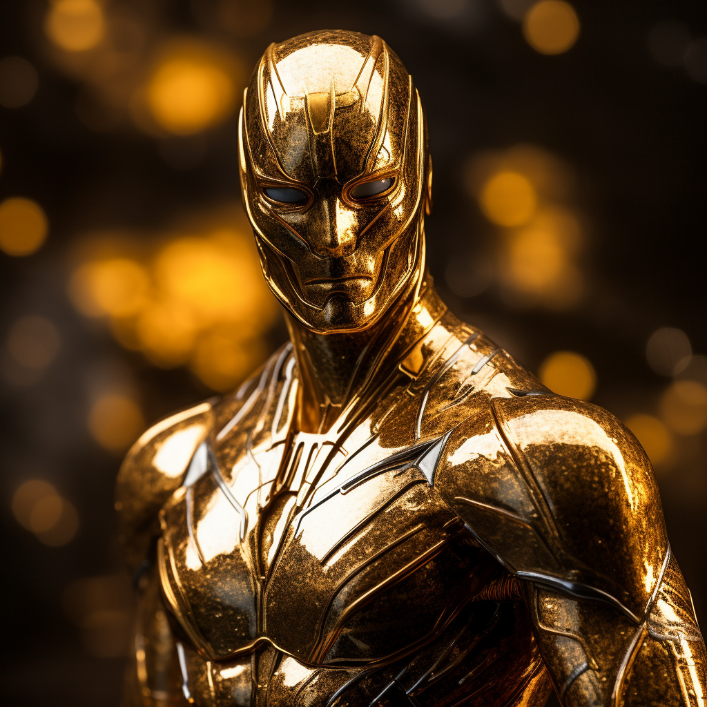 Golden man statue in modern comic book style