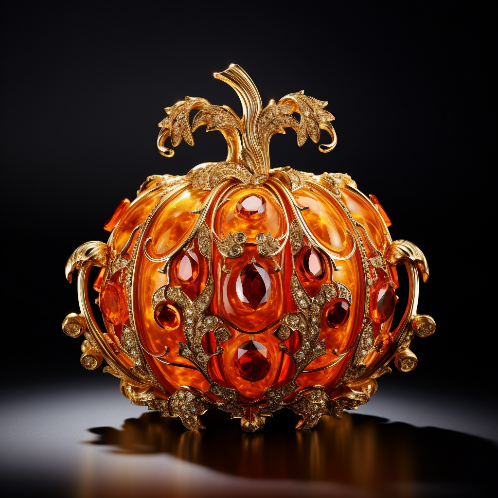 Luxurious golden pumpkin adorned with gemstones