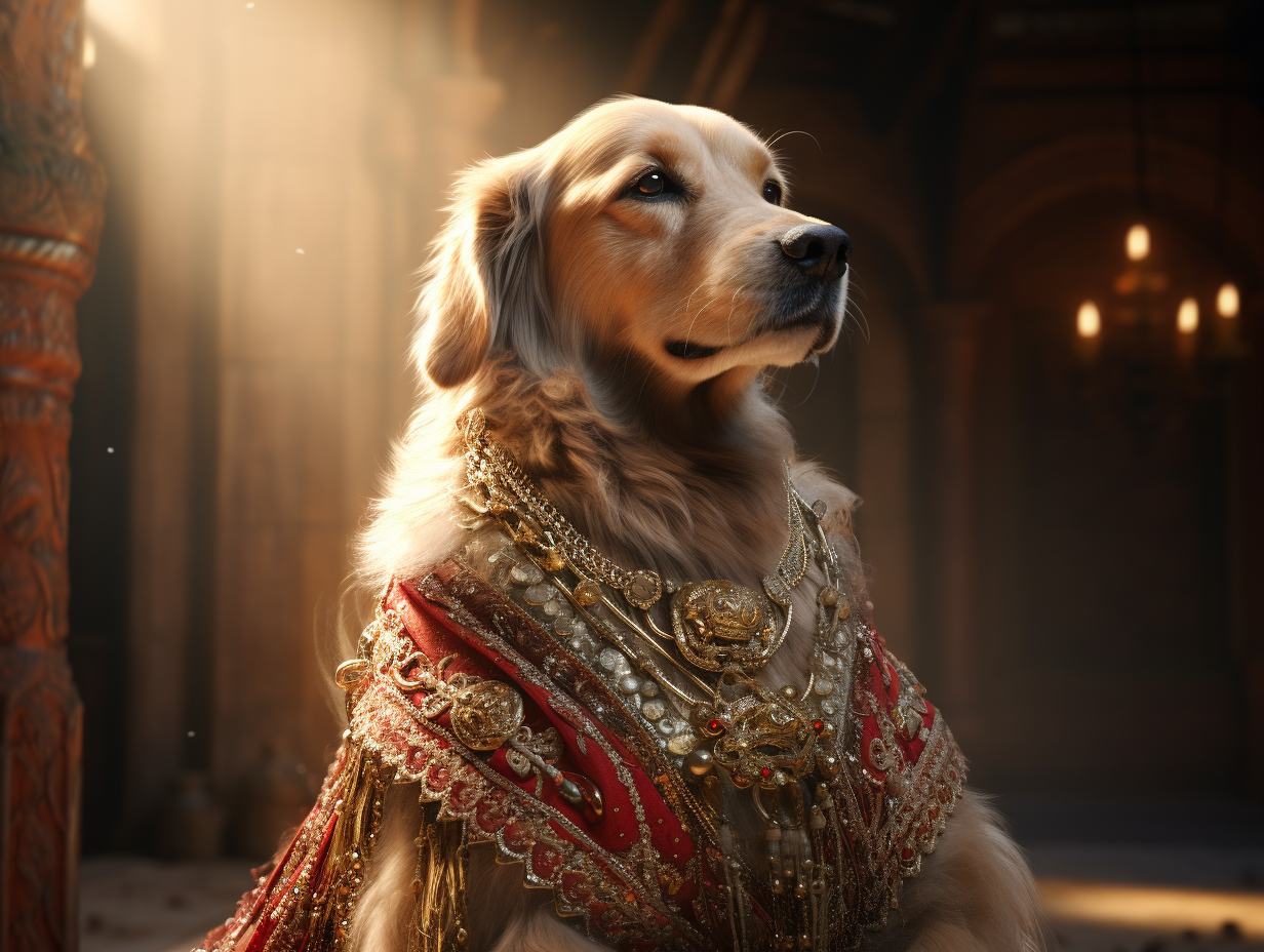 Golden Retriever at Sophia Hagia in Traditional Turkey Clothing