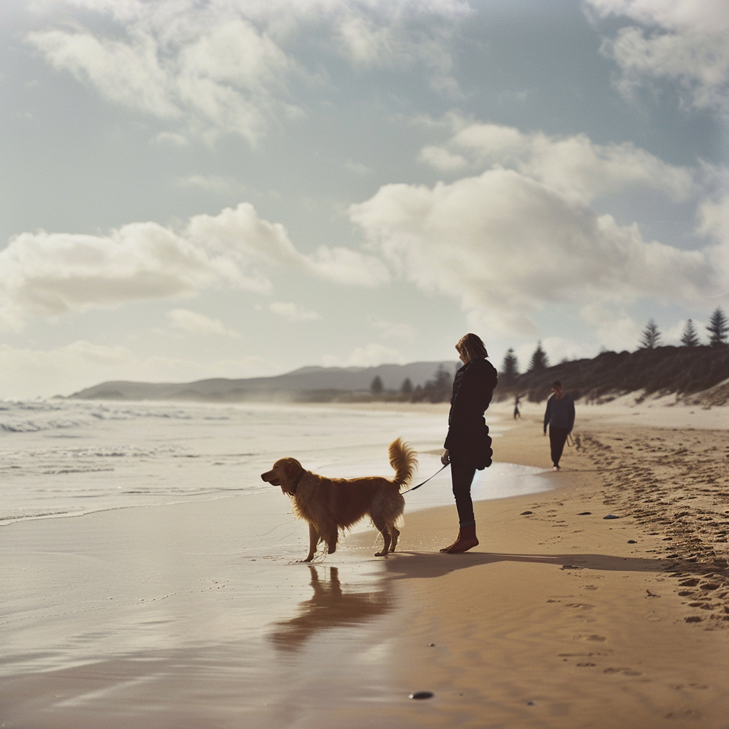 Golden Retriever Couple Beach Australia