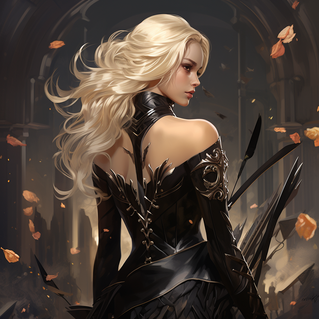 Illustration of a Gorgeous Blond Woman with Quiver of Arrows