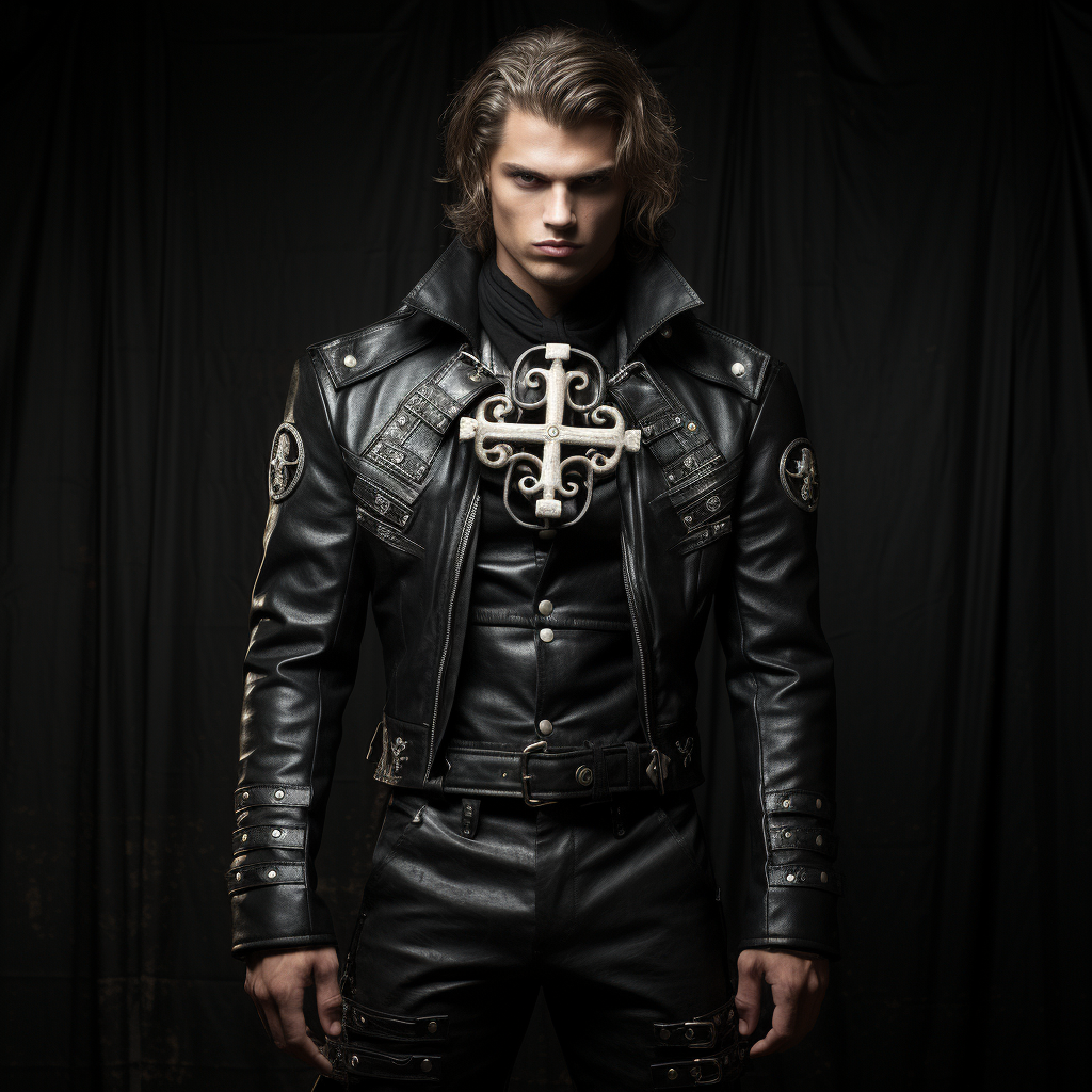 Stylish men's gothic cross leather jacket