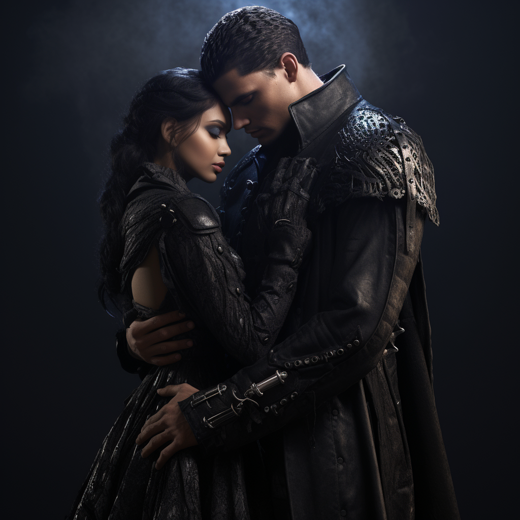 Gothic couple in leather and lace outfits