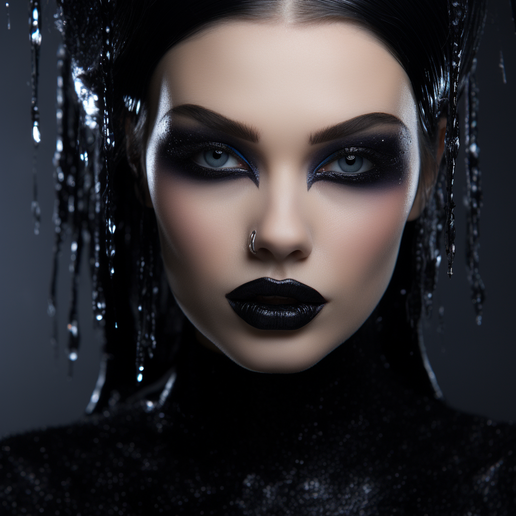 Beautiful gothic model with black glittery lipstick