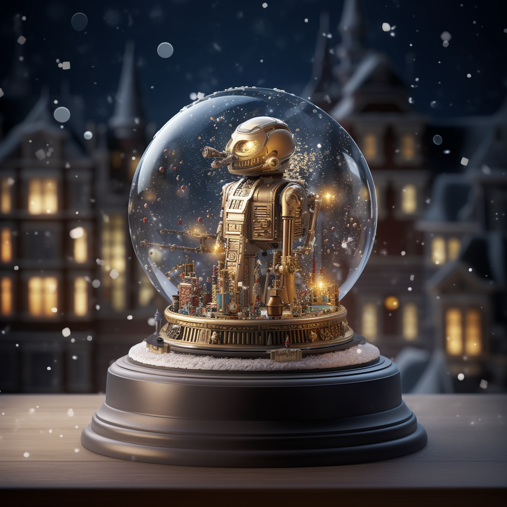 Futuristic robot in snow globe