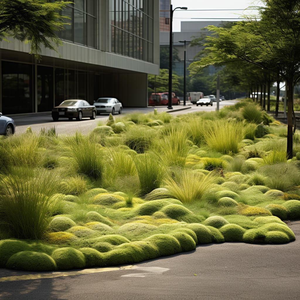 Serene grass garden near parking lot