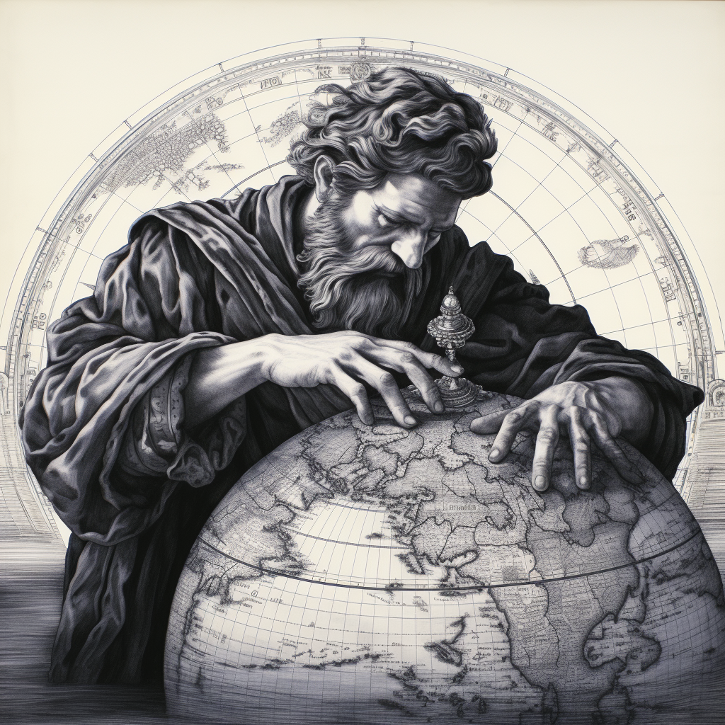 Black and white drawing of Greek Atlas