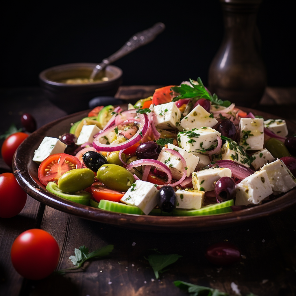 Fresh and Healthy Greek Salad with Feta Cheese and Olives