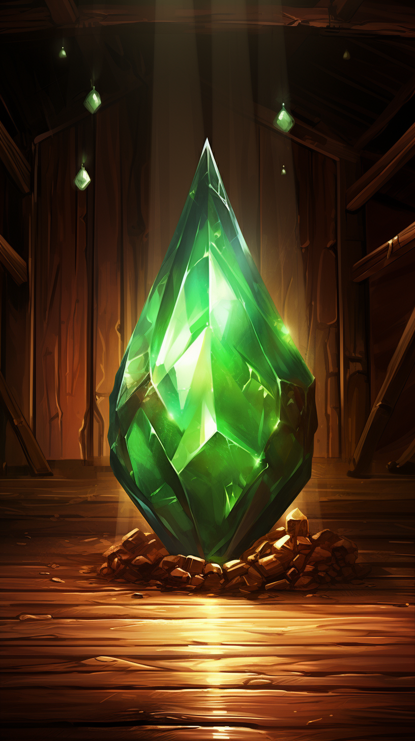 Mysterious Green Crystal in Wooden Ship Room