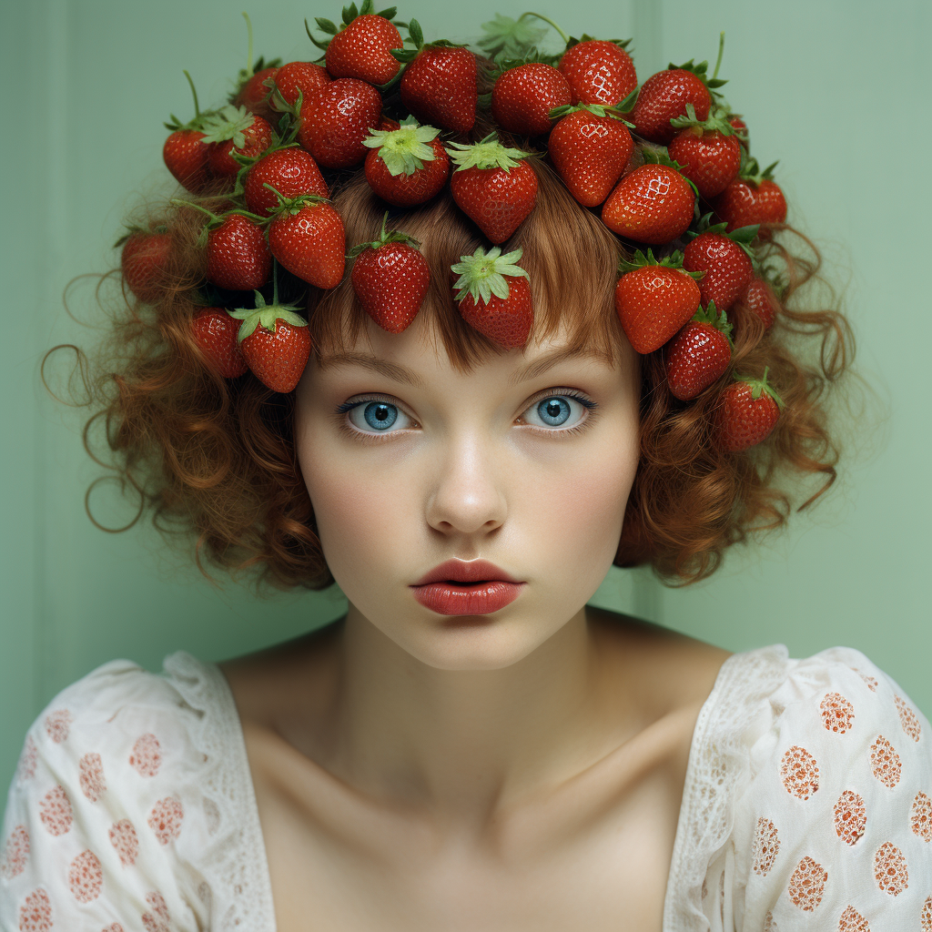 Stunning model with green eyes and strawberries