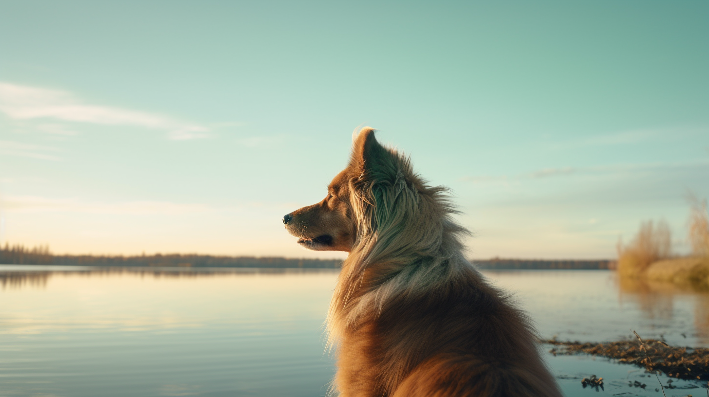 Beautiful Green-Furred Dog at the Lake