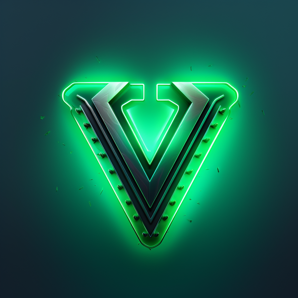 Minimalistic 3D green neon logo with V&V