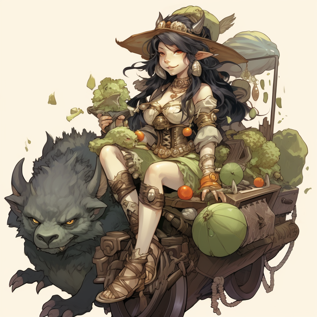 Green-skinned orc girl riding on wild hog