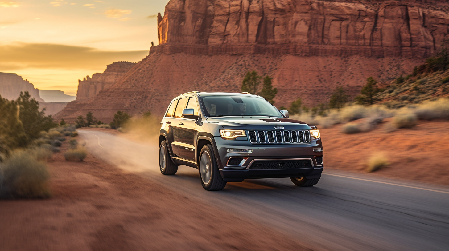 Grey Jeep Grand Cherokee on a Road Chase