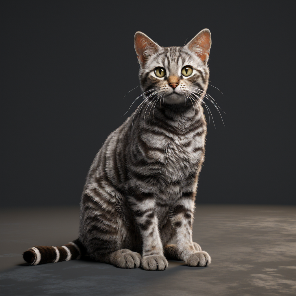 Animated grey tabby cat with fur