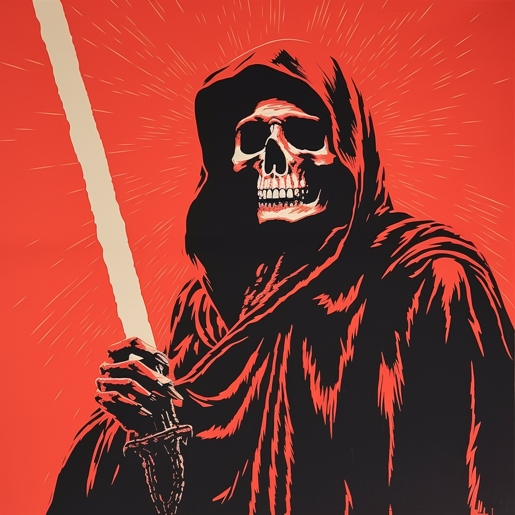 Silkscreen print of grim reaper